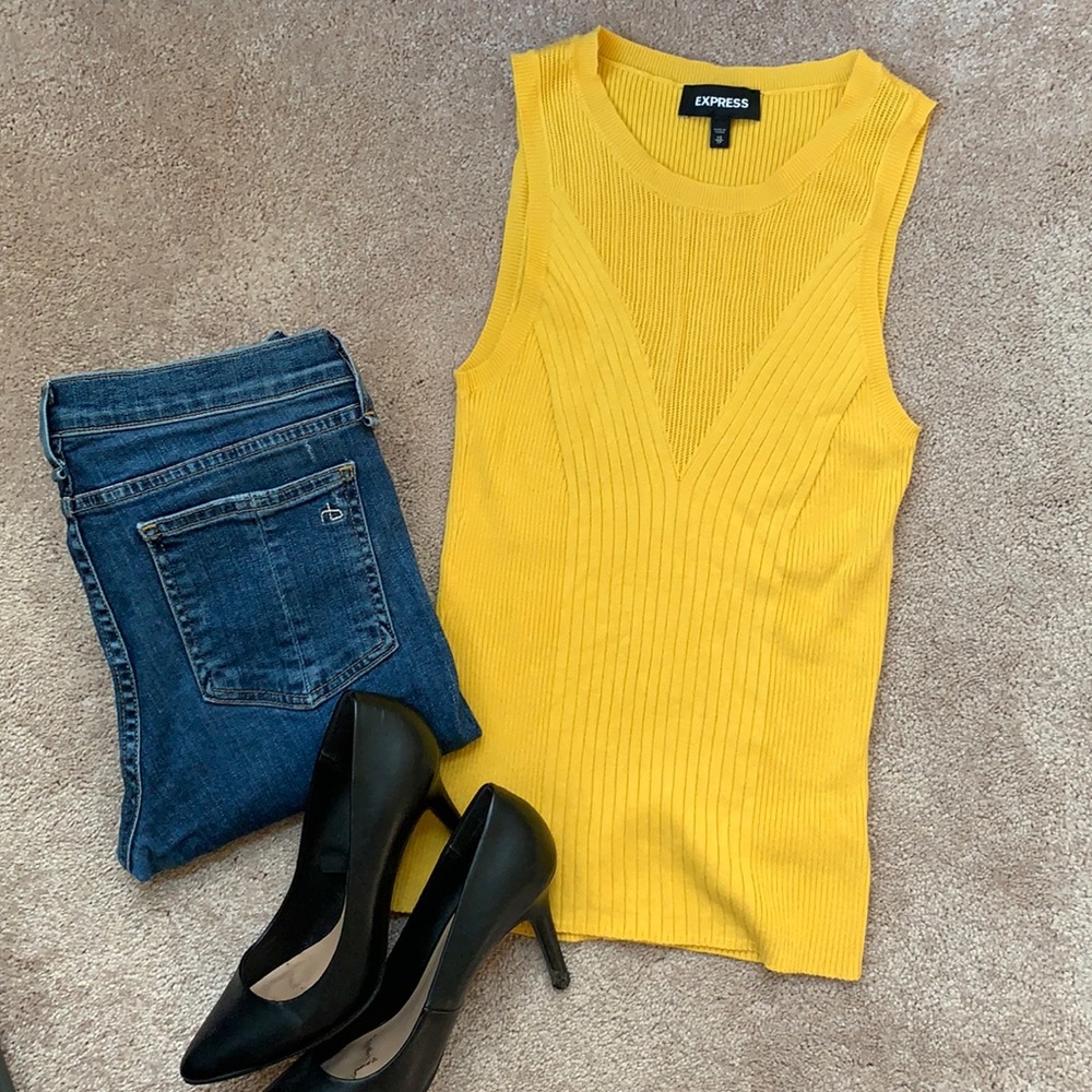 Express Mustard Yellow Ribbed Tank 🌼 - Picture 2 of 7